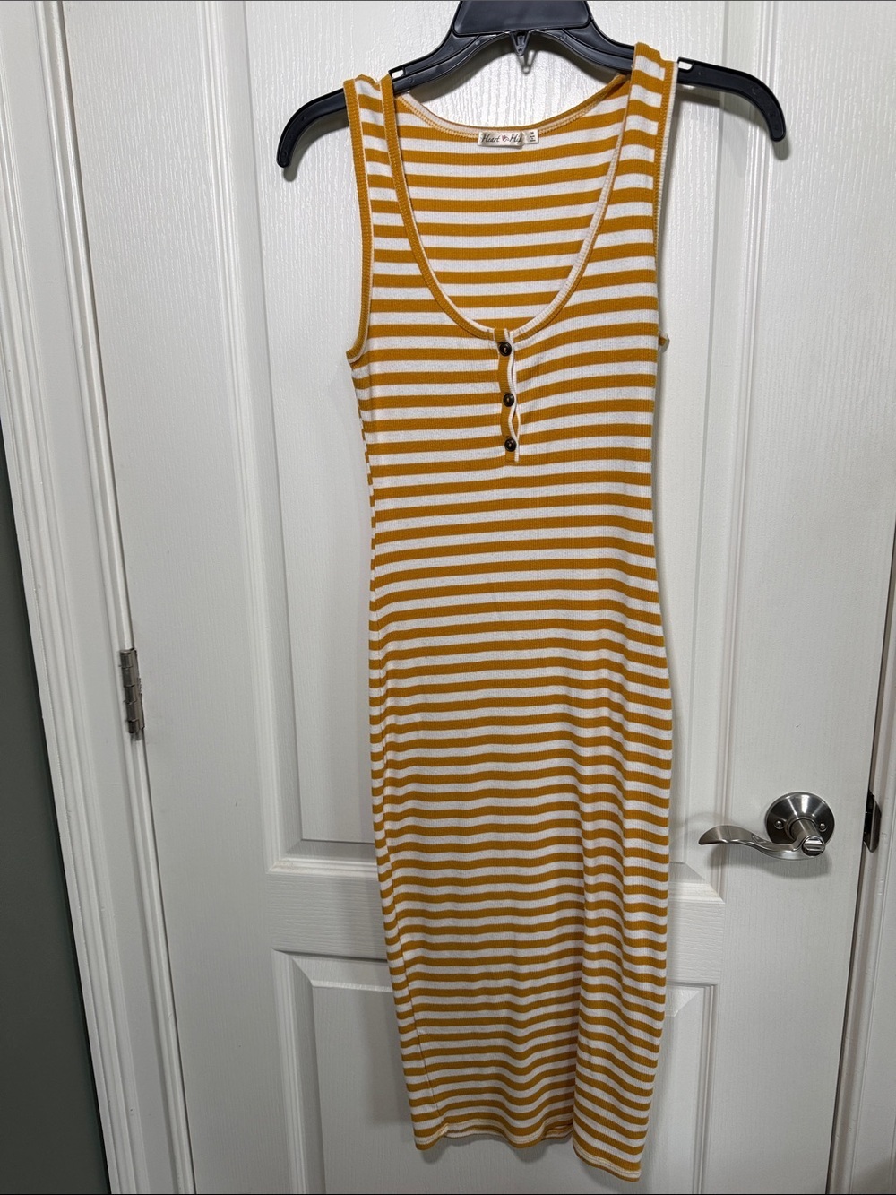 Heart & Hips Striped Midi Dress Mustard Yellow White Ribbed Size M